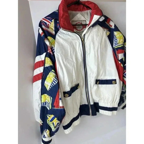 Vintage East West Womens M Full Zip Windbreaker Jacket Sailboats Nautical Nylon - Picture 2 of 6